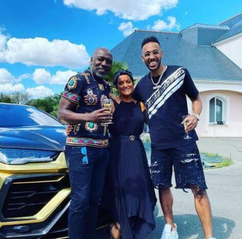 Margarita Crespo Aubameyang with husband, Pierre-Francois Aubameyang, and son, Pierre-Emerick Aubameyang, on her 60th birthday.